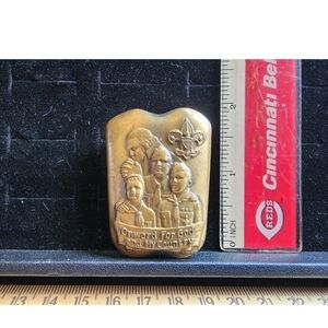 Vintage Brass Boy Scout Neckerchief Slide Onward For God And My Country Used